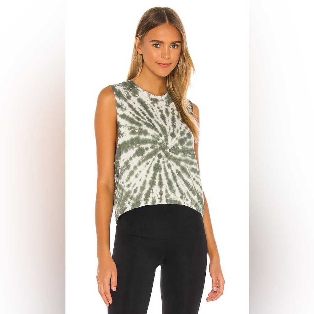FP Movement by Free People Olive Green Tie-Dye Muscle Tank